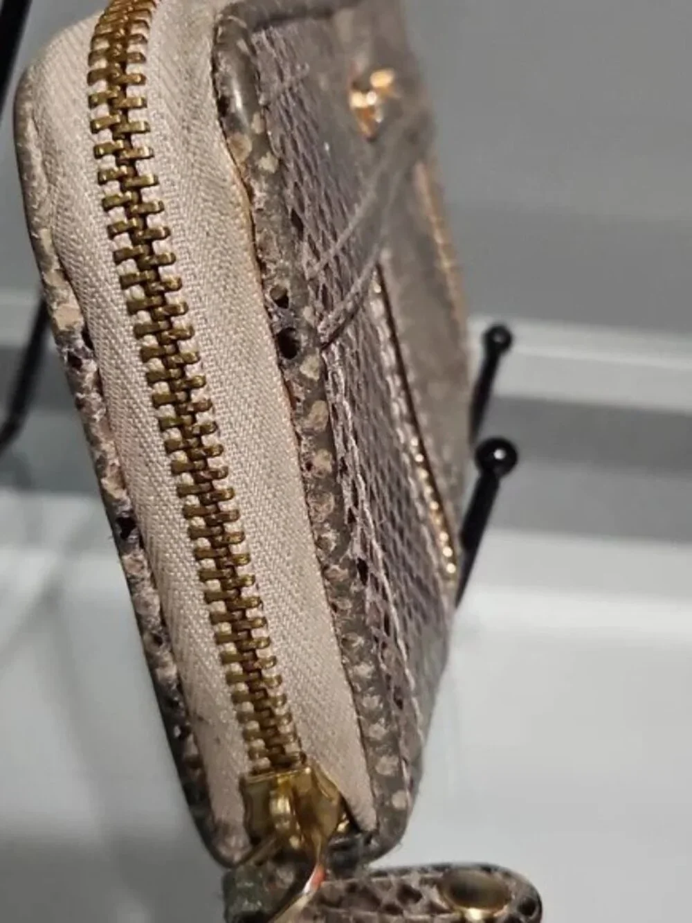 Michael Kors Taupe Snake Embossed Zip-Around Wallet with Gold Hardware